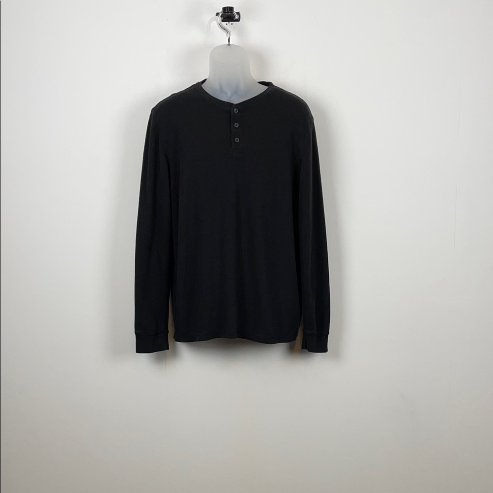 George Waffle Thermal Actors Favorite Men's XL Black Long Sleeve Henley Shirt